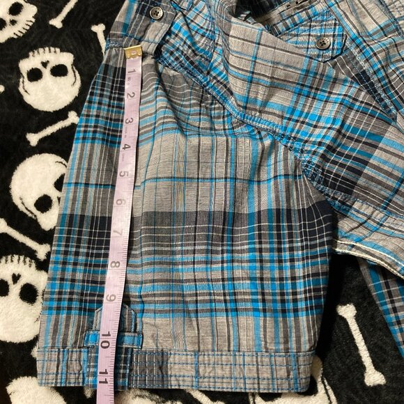 PROJEK RAW Plus-size men's blue grey black plaid shirt ~ 2X XXL short-sleeve top - Picture 10 of 13